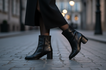 una donna che indossa Stivaletto in pelle nera

Minimal e deciso.
Tacco medio, punta arrotondata e pelle morbida per un’eleganza versatile da giorno e da sera.